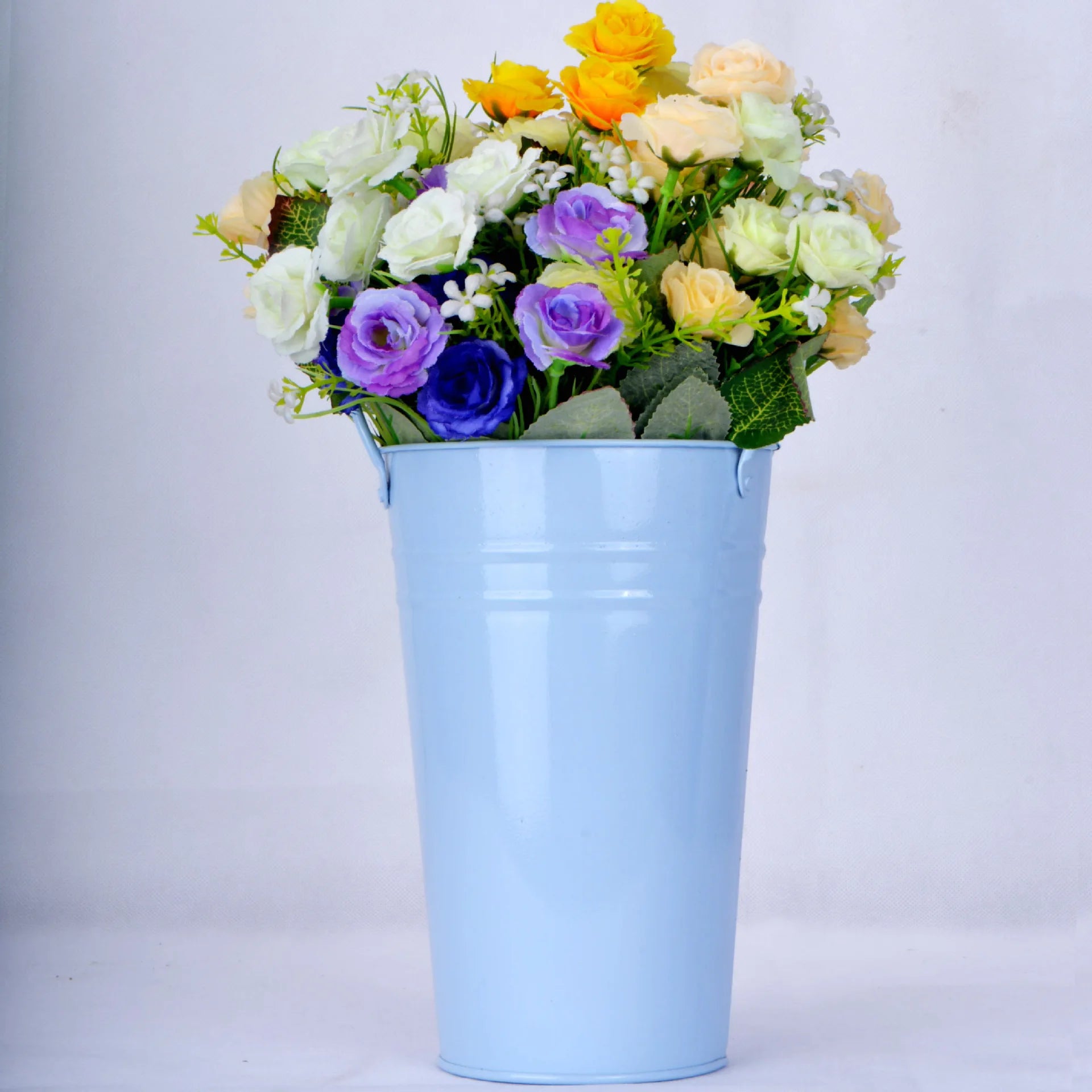 Modern Iron Decorative Flower Bucket with Handles Brush in Many Colours Galvanized Finish