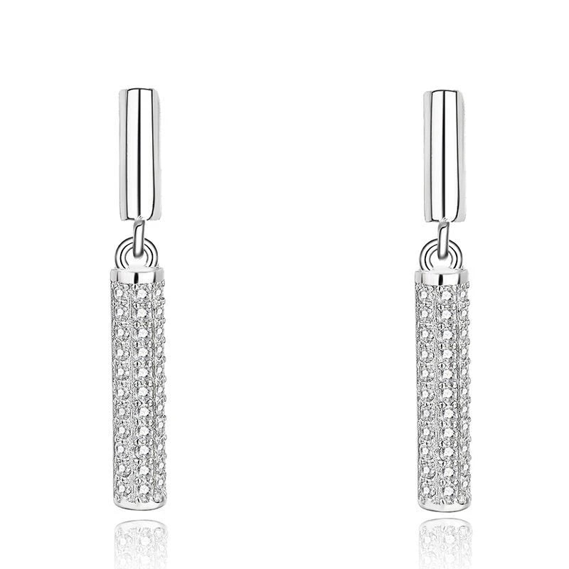 Fine Jewelry 925 Sterling Silver Minimalist Women Fashion CZ Diamond Strip Shape Stud Earrings