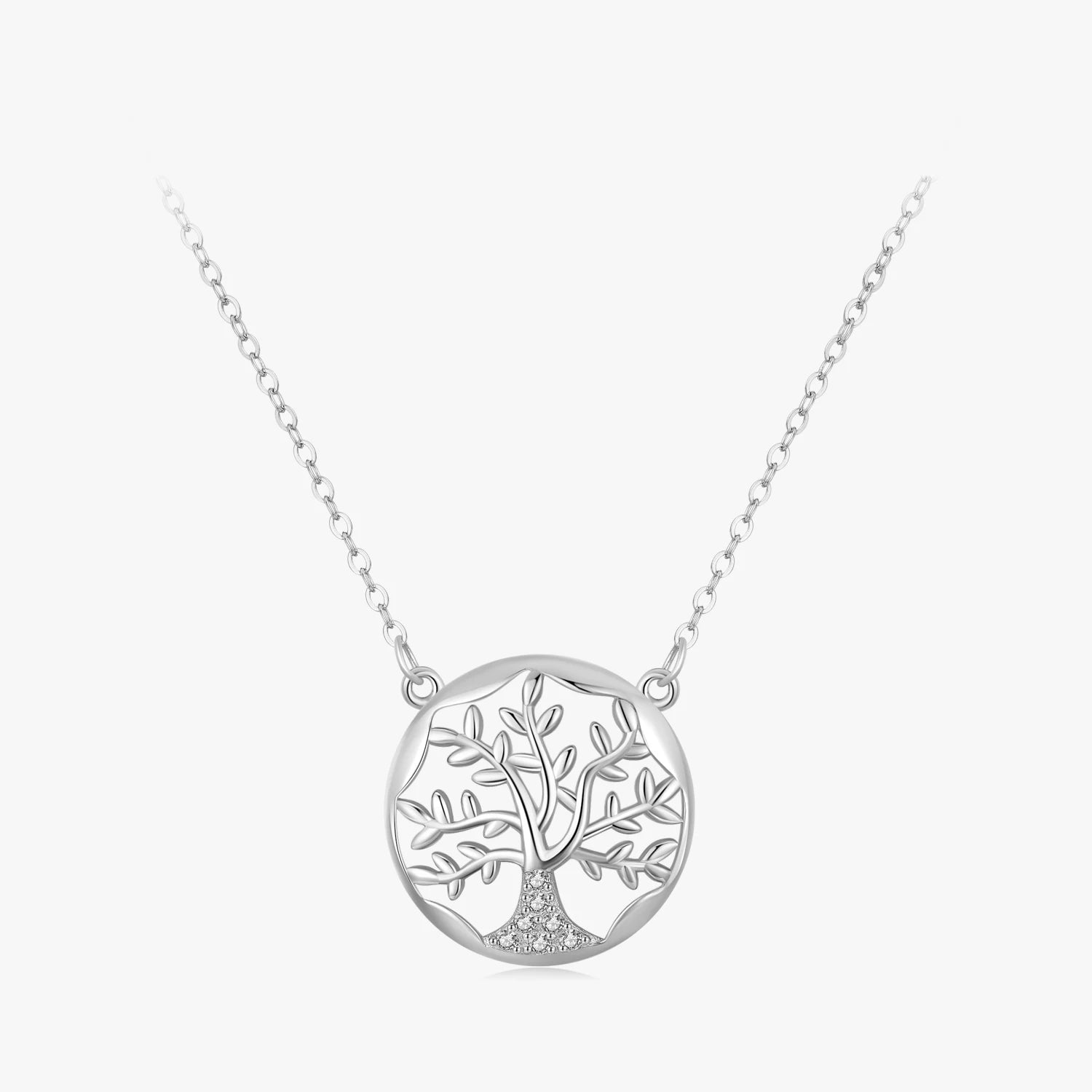 Ailmay Fashion 925 Sterling Silver Tree of Life Popular Pendant Necklaces Clear Zircon for Women Girls Party Accessories Jewelry