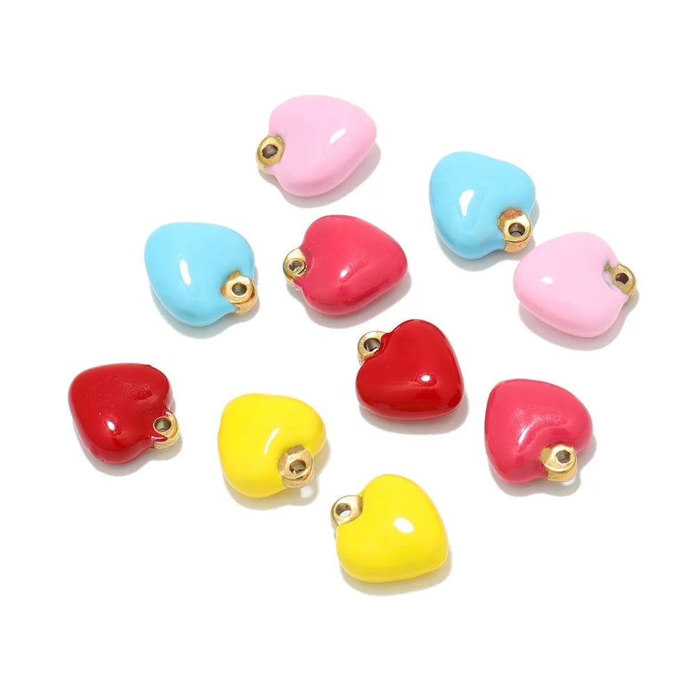 18K Gold Plated Stainless Steel Heart Candy Enamel Charm Pendants for DIY Jewelry Making