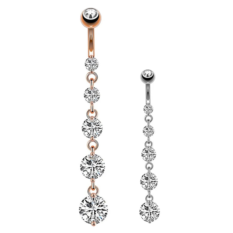 Wholesale 316L Surgical Stainless Steel Navel Belly Piercing Pendant Silver Plated AAA Zircon Body Jewelry for Weddings