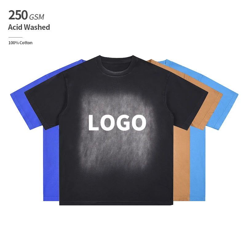 Plus Size 250 GSM 100% Cotton Printed T Shirts Custom Casual Mens Streetwear Oversized Drop Shoulder Unisex T-Shirt