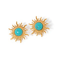 J&D Stainless Steel 18K Gold Plated Jewelry Gift Sun Shape Texture Turquoise Flower Earring Women Clean Fit