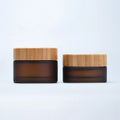 Natural Bamboo Cosmetic Packaging 5g 15g  30g 50g  100g Frosted Amber Glass Cream Jar with Bamboo Cap
