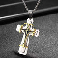 Titanium Steel Three-Layer Cross Pendant Necklace Men's Orthodox Religious Jewelry with 18K Gold Plating Main