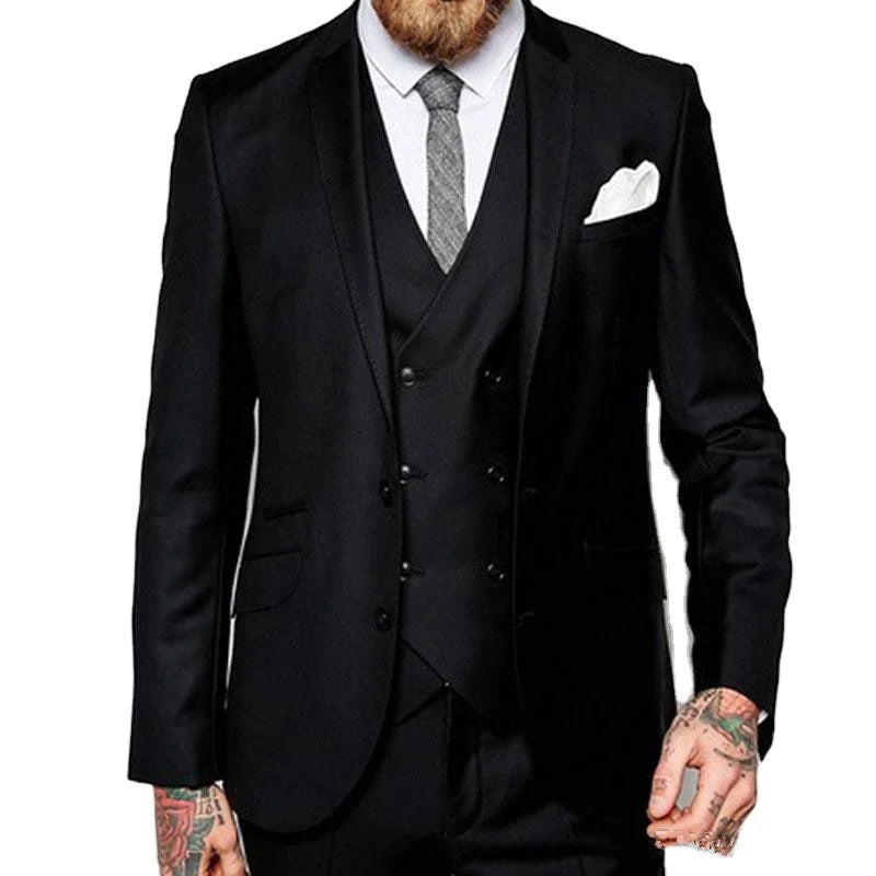 New Custom Made Black Men Suits Wedding Groom Tuxedos Formal Business Top Lapel Groomsmen Slim Fit Mens Suits Italian Blazers