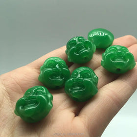 Certified Emerald Dry Green Iron Dragon Emerald Laughing Buddha Head Loose Beads Diy Bracelet Bracelet Pendant Jewelry