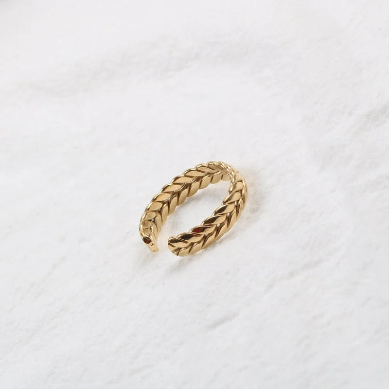 Waterproof Stainless Steel Harvest Wheat Shape 18k Gold Plating Women Open Ring