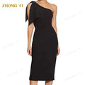 Factory Wholesale Woman Fashion Hot One-Shoulder Single-Shoulder Bow Solid Color Elegant Midi Elegant Casual Party Dresses