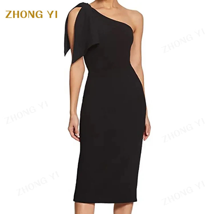 Factory Wholesale Woman Fashion Hot One-Shoulder Single-Shoulder Bow Solid Color Elegant Midi Elegant Casual Party Dresses