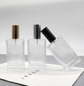 Wholesale Empty 80ml Screw Neck Clear  Flat  Refillable Perfume Spray Glass Bottle with Aluminum Cap