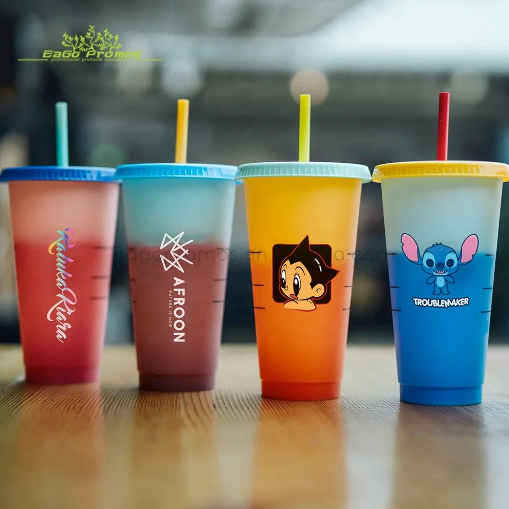 2026 Cheapest Stock Pack of 5 Colors Summer Reusable Cold Magic Coffee Color Changing Water Bottle Plastic Cup for Party