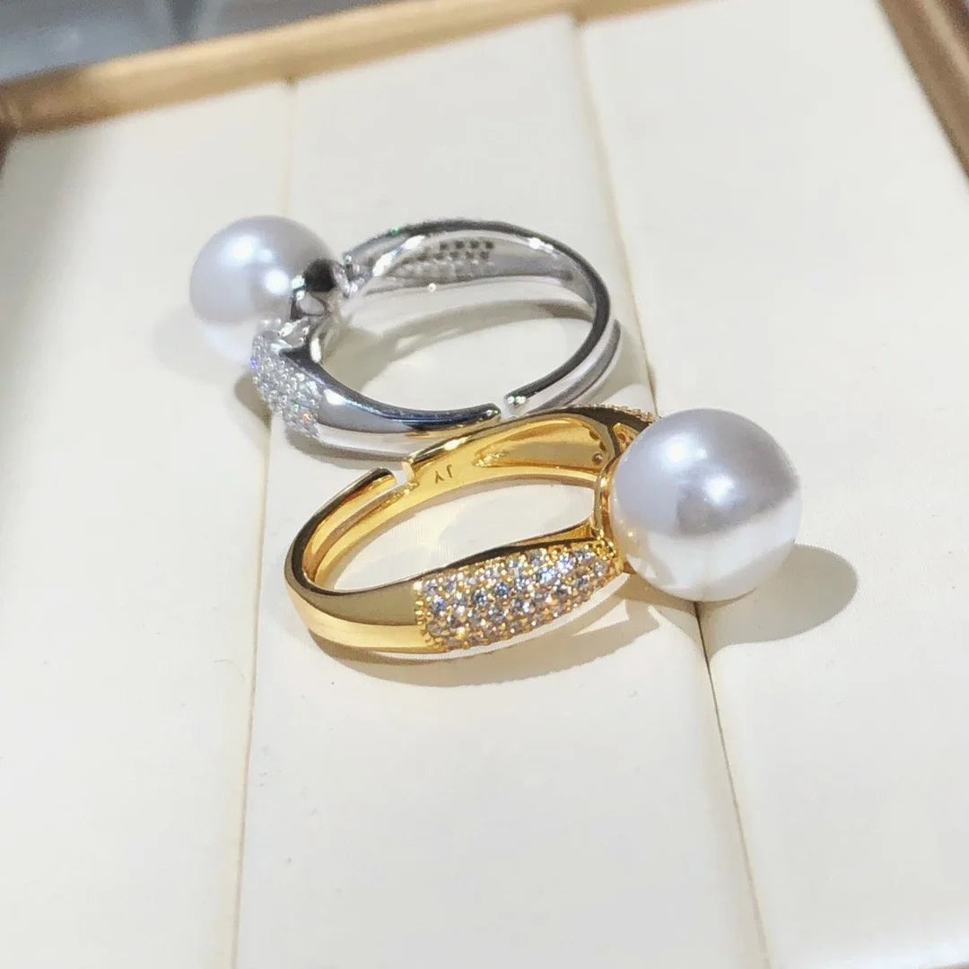 R1225 10-11mm Natural Freshwater Pearl Ring Accessory 925 Sterling Silver Adjustable Size Engagement Jewelry Ring for Women