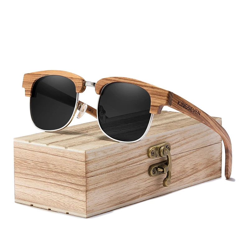 For Unisex Retro Handmade Natural Wood Polarized Sunglasses with Polycarbonate Lenses UV400 Spring Hinge Model G5917