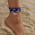 Bohemian Creative Summer Beach Seed Beads Multi Layer Turkey Blue Evil Eye Anklet Foot Chain