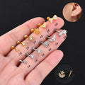 16G Stainless Steel Rod Piercing Ear Bone Screw Nails Labret Jewelry Rhinestone Flower Bowknot Stud Earrings
