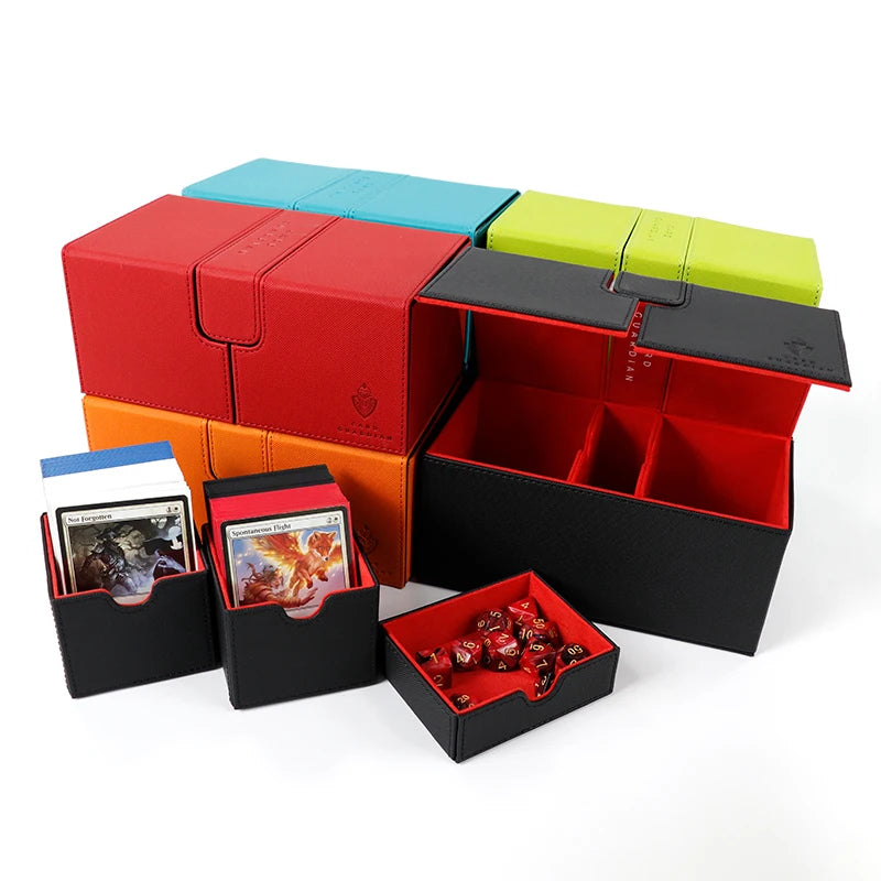 Premium PU Leather Twin Flip N Tray Classic Square Design Foldable Storage for 200+ Card Games Custom Deck Box Emboss Printing