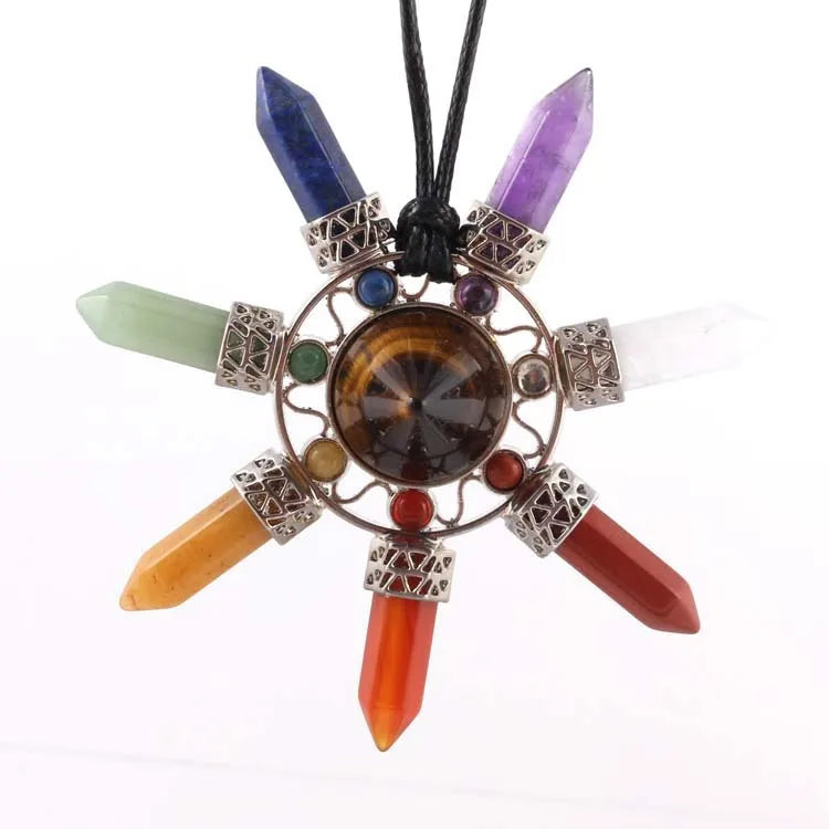 HZ Fashion Natural Crystal 7 Chakra Reiki Energy Pendant Tiger-eye Necklace for Women Man Charm Jewelry Jewelry