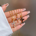 18K Gold Plated Link Chain Necklace with Classical Zircon Cross Pendant Trendy Geometric Style for Women and Girls Gifts