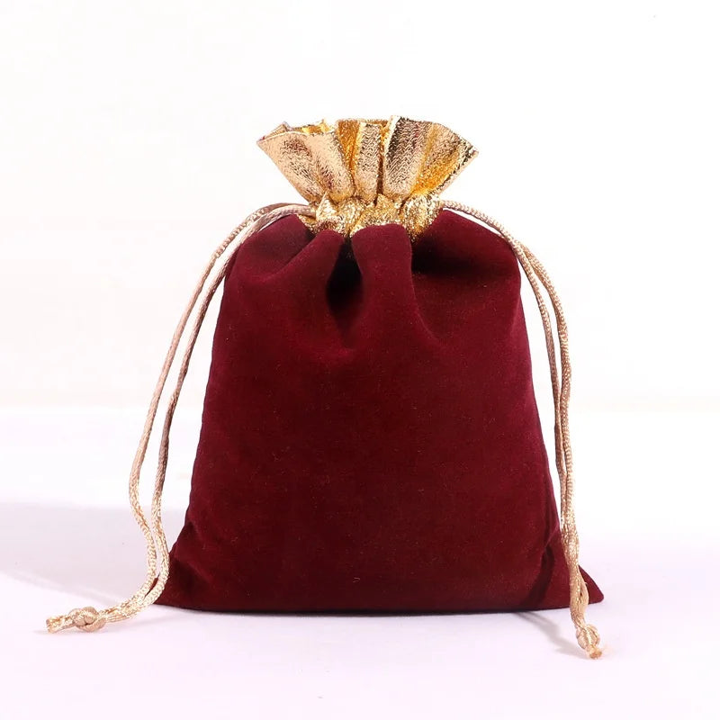Luxury Black Golden Velvet Drawstring Gift Bag Wedding Favor Christmas Jewelry Pouch Color Trim Party Wedding Gift Container