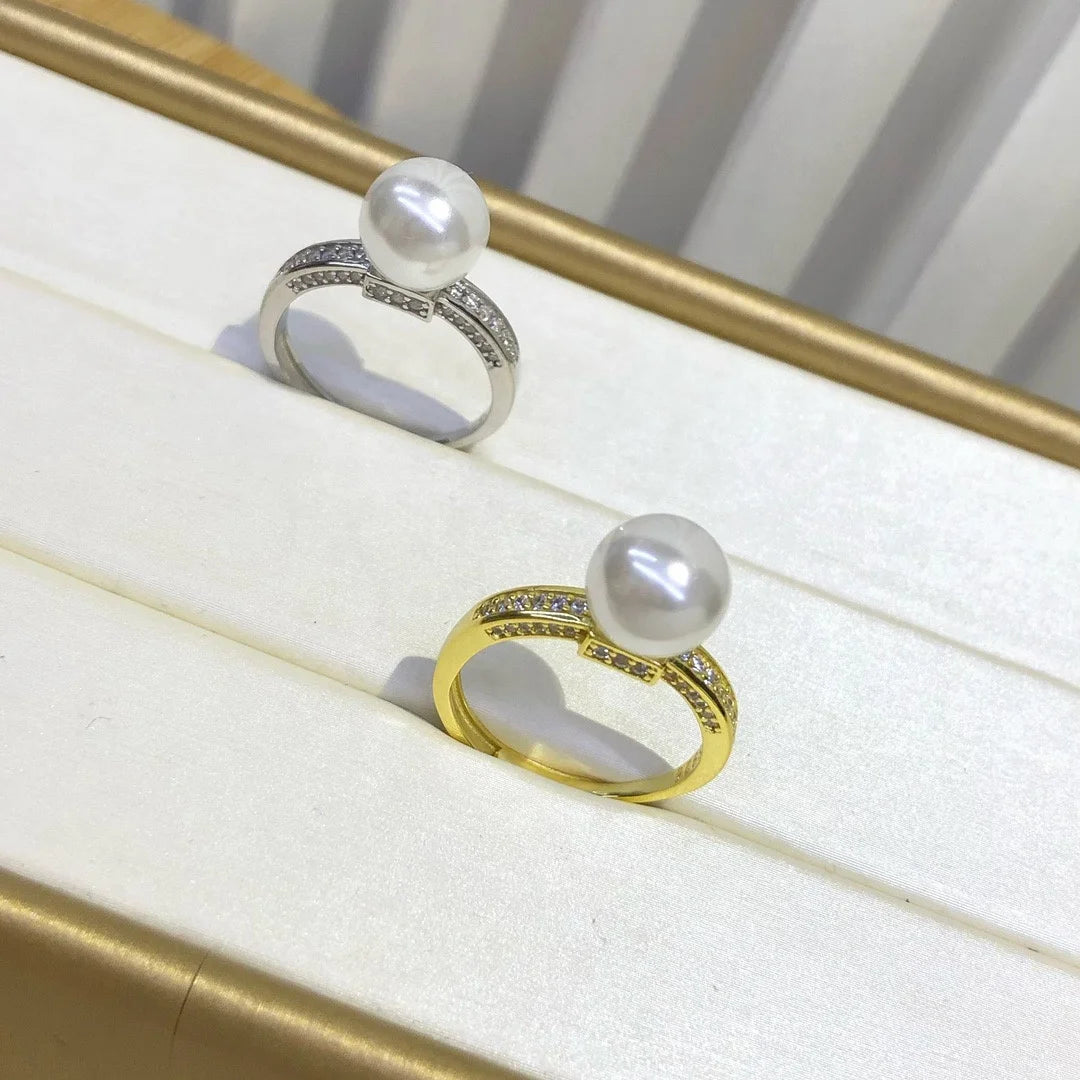 R1122 8-9mm Natural Freshwater Pearl Ring Accessory 925 Sterling Silver Adjustable Size Engagement Jewelry Ring for Women