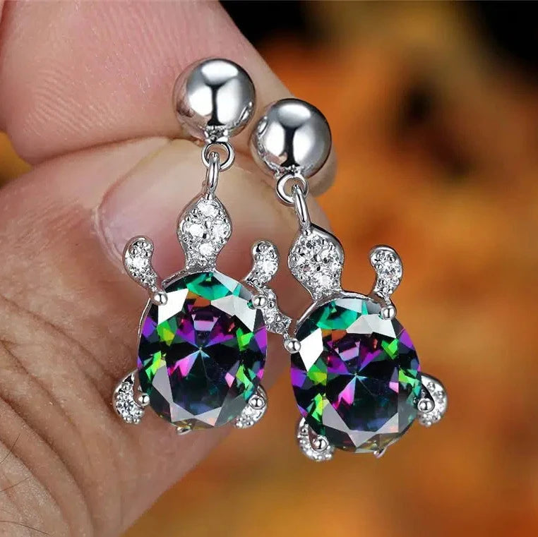 CAOSHI Creative Turtle Design Multi Color Crystal Cubic Zirconia Earrings for Fashion Party Silver Plated CZ Stud Earrings Women