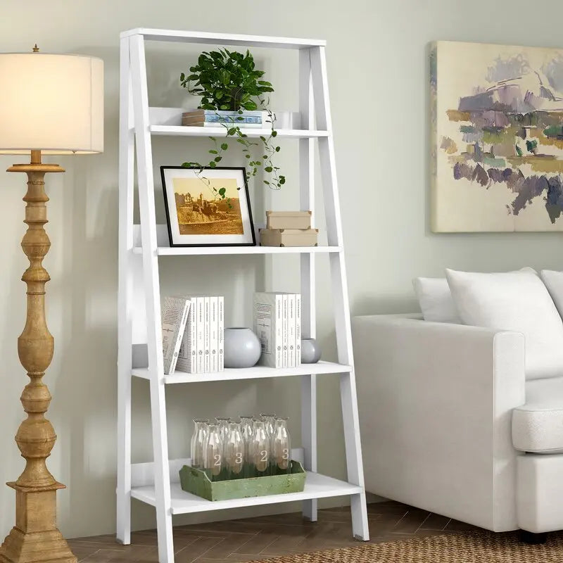 Cheap Home Kids Montessori Library Storage Bookcase White Wood Ladder Children Wall Book Rack Shelf Bookshelf for Kids Room
