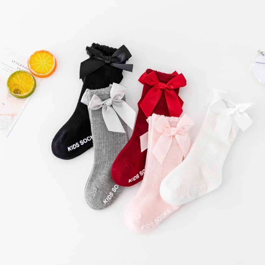 Cute Baby Girls Socks Knee High Bows Kids Toddler Socks Mid Long Tube Warm Socks
