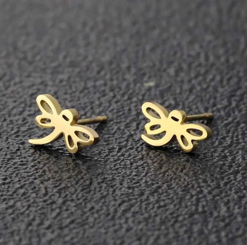 Tarnish Free 18K Gold Silver Plated Stainless Steel Tiny Dragonfly Stud Earrings for Women