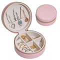 OEM Small Travel Jewelry Box round Pink PU Leather Storage Case for Rings Pendants Bracelets Necklaces
