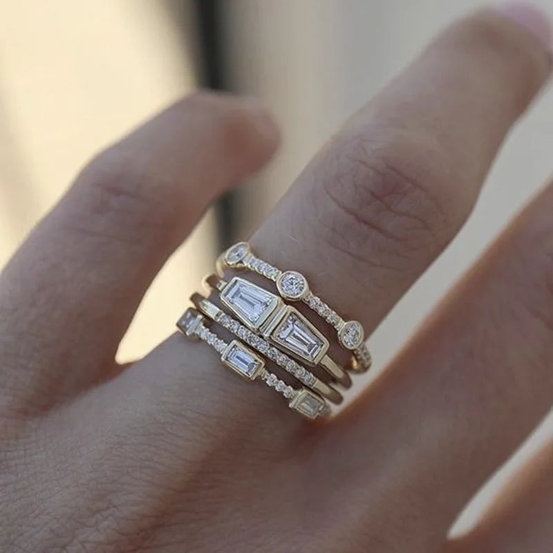 Hot Sale Latest Cheap Fashion Diamond Gold Rings 4 Piece Wedding Engagement Girls Ring Set As Best Gift