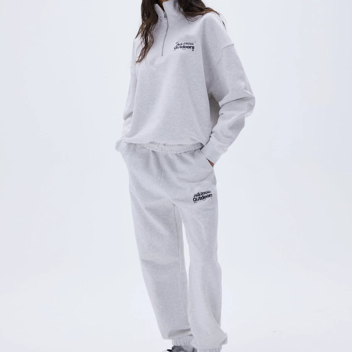 Half Zip Sweatshirt Hidden Inside Drawstring Screen-printed Side Pockets Sweatpants Tracksuit for Women