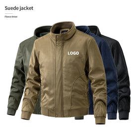 Wholesale Custom logo Winter Fleece Inner Suede Leather Jacket Men Coat