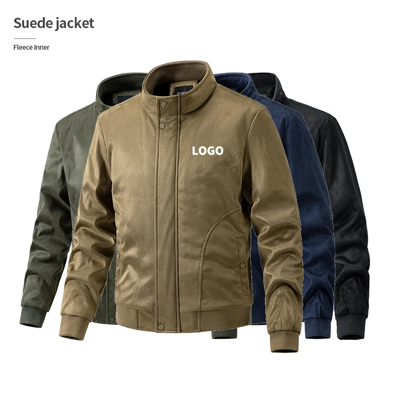 Wholesale Custom logo Winter Fleece Inner Suede Leather Jacket Men Coat