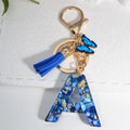 NEW Glitter Blue Acrylic Letter Keychain Blue Butterfly Pendant Heart Sequin Filled Alphabet 26 Initials Key Rings