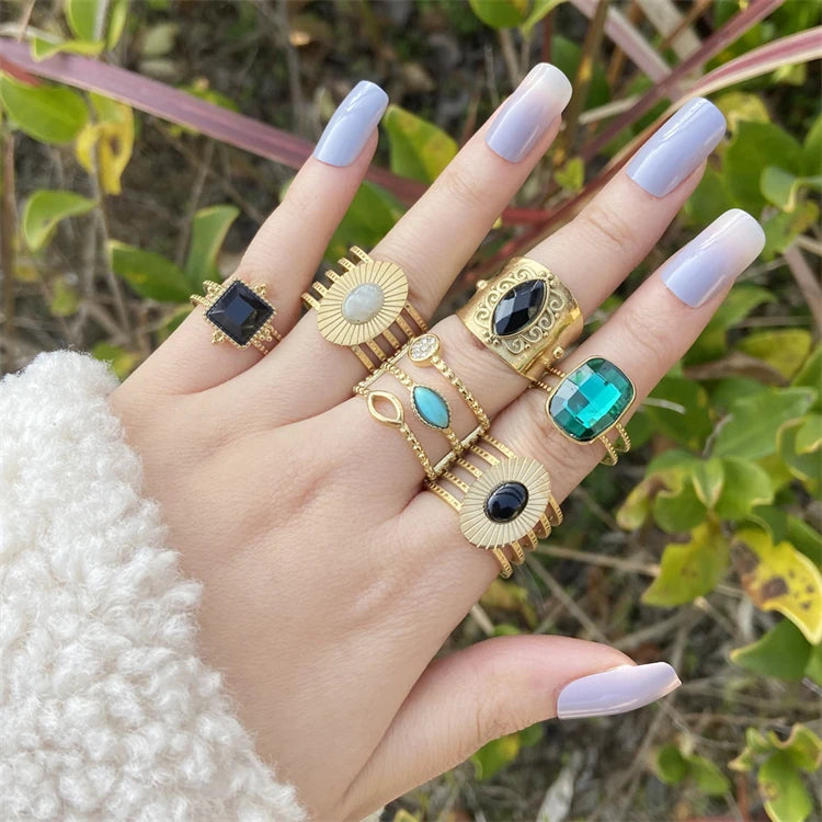 2023 New Trendy Stainless Steel Crystal Statement 18k Gold Plated Fashion Open Adjustable Zircon Ring for Women