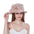 Fashion Chic Women Lady pink Sinamay Wide Brim Church Hat Kentucky Derby Dress Hat Fascinator Floral Tea Party Wedding Hat