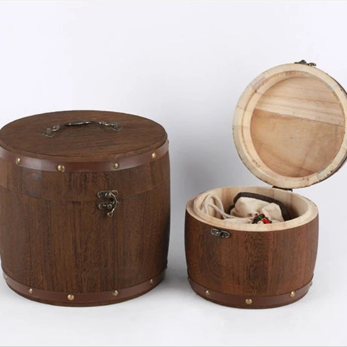 Retro Style Paulownia Wooden Tea Storage Drum Pail Barrel for Packaging and Preservation