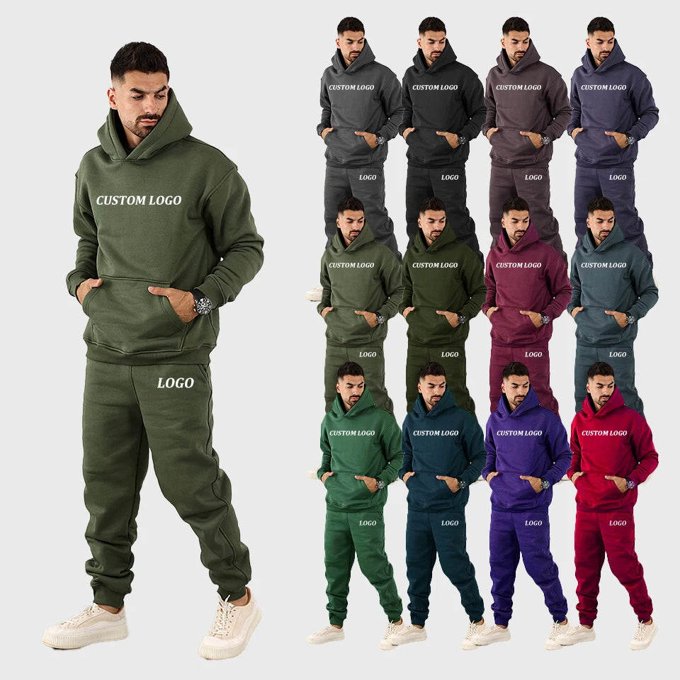 Acid Wash Oversized Unisex Heavyweight Jogger Cropped Sweatshirts Hoodies Set for Men