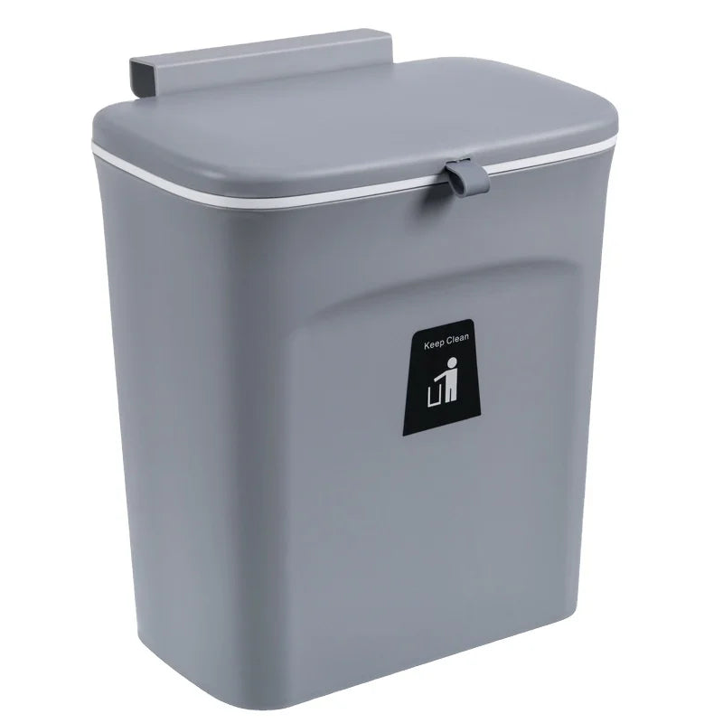 Kitchen Cabinet Door Hanging Storage Bin Non-Perforated Sticky Sliding Lid PP Wall Mounted Garbage Can Home Garbage Recycling