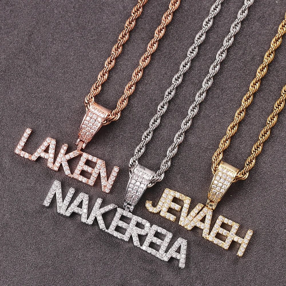 Minimalism Small Letter Hip Hop Inlaid Zircon Pendant Necklace Can Be Customized DIY Stitching for Women Men Exquisite Gifts