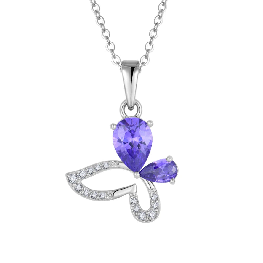 YILUN 925 Sterling Silver Butterfly Pendant Necklace Rhodium Plated Purple CZ Stones Dainty Butterfly Necklace Jewelry for Women