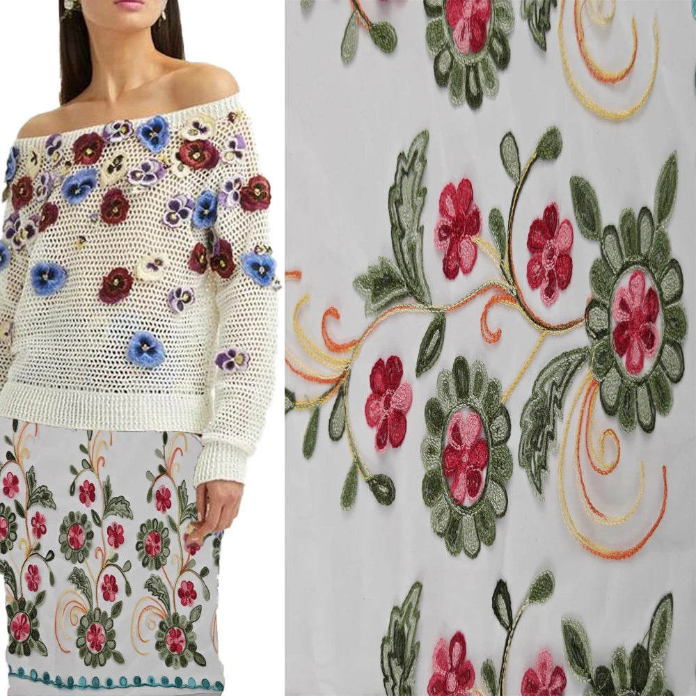 Vintage Flower Lace Fabric 100% Polyester 3D Guipure Cord Towel Embroidery Lace Fabric for Bridal Dress