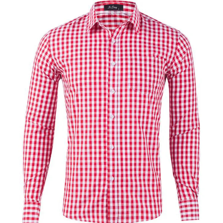 Autumn Mens Long Sleeve Shirt Black/white/red Striped Plaid Men's Work Casual Flannel Pocket Shirts Fashion Clothing