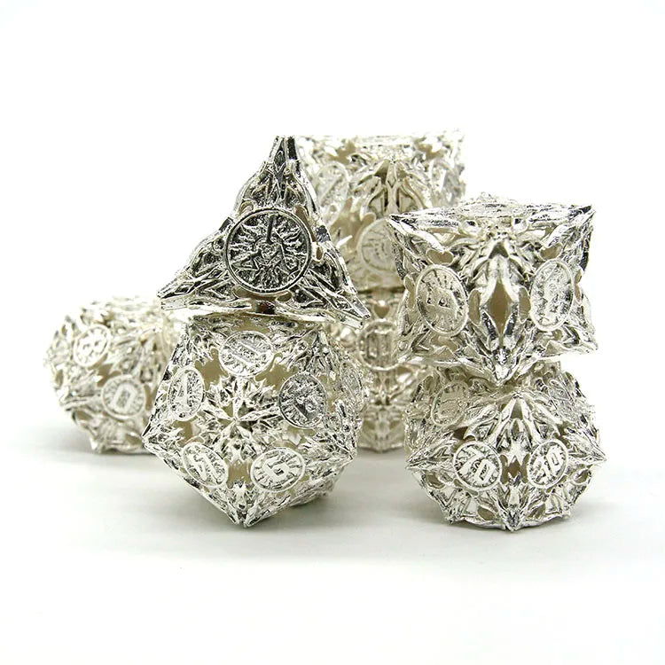 White Silver Metallic Dnd RPG Polyhedral Dice Set