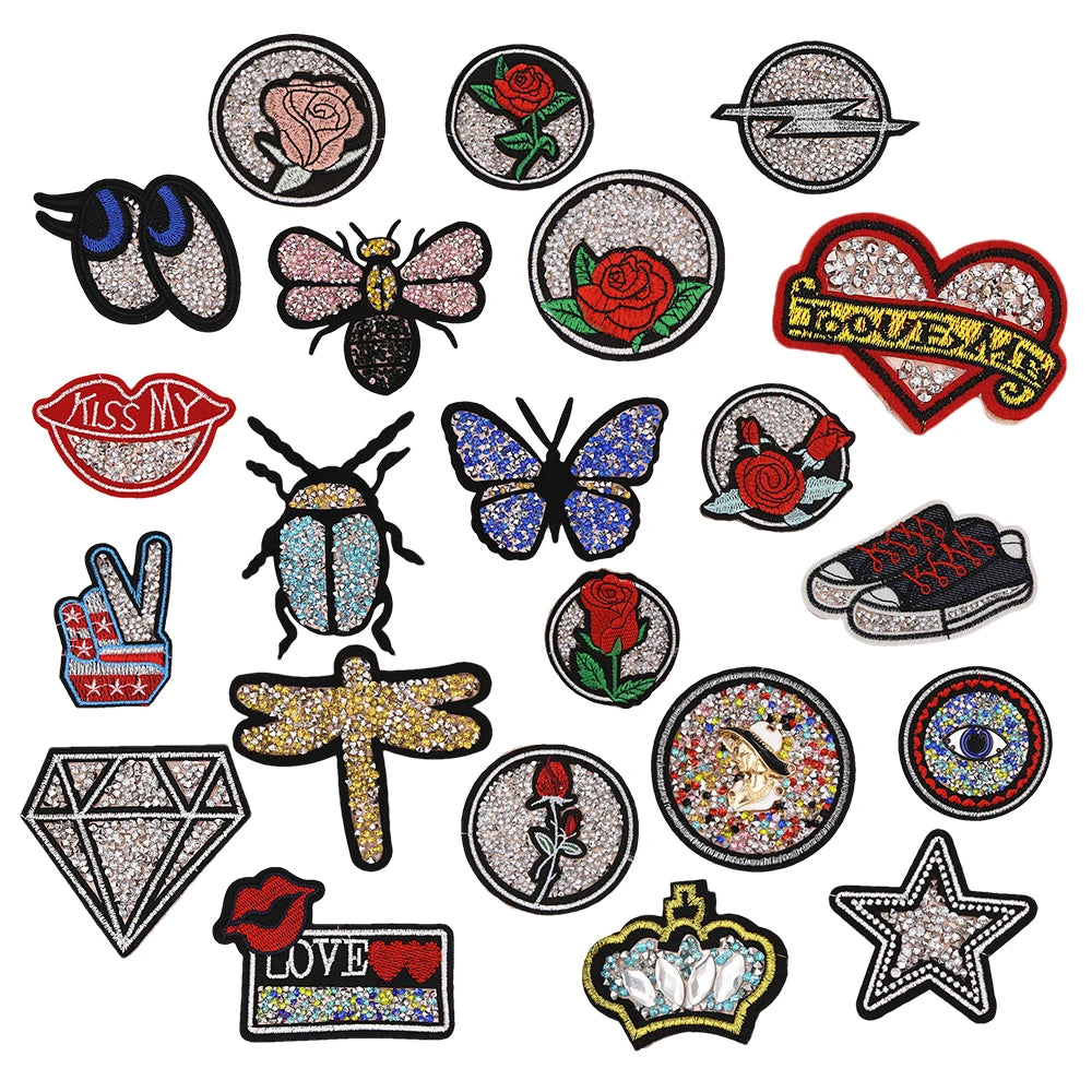 Yiwu Wintop Hot Melt Glue Backing Flower Animal Design Hotfix Rhinestone Embroidery Patches for Clothing