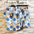 Summer 2022 Men Short Sleeve Beach Shirt Suit Fashion Print Loose Print Beach Suits