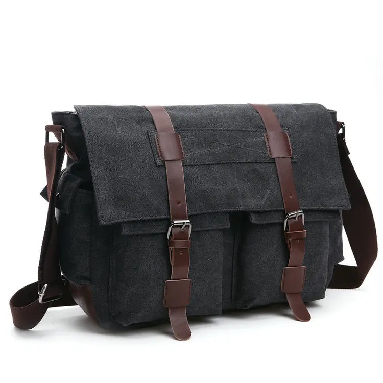 Business Laptop Cotton Canvas Custom Print Logo Side Sling Crossbody Luggage Travel Shoulder Messenger Bag for Men Women
