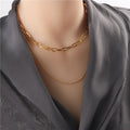 European Style Women Fashion HipHop 2 Layer Stainless Steel Link Chain Ball Chain Necklace