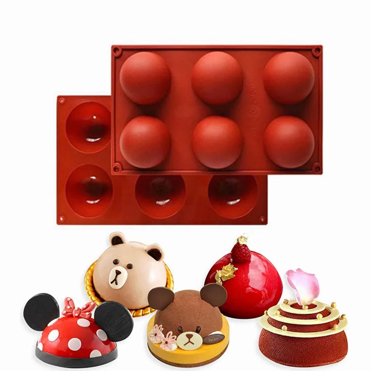 Large 6-Cavity Silicone Semi Sphere Mold Non-Stick Half Sphere Baking Molds for Cake Tools